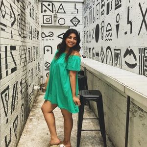 Off shoulder green dress